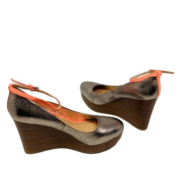 R2 Larissa Wedge Platform Ankle Strap Metallic Sparkle Gunmetal Neon Orange 10 - Picture 7 of 8